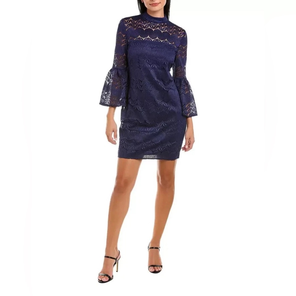 Trina Turk Women’s Twist Lace Bell Sleeve Dress Size 6 Navy Blue NWT